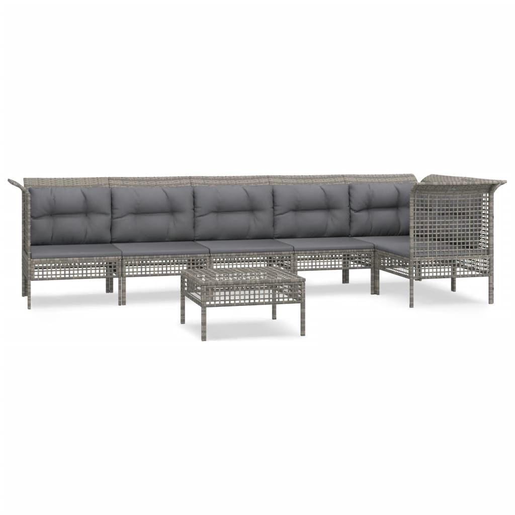 7-Delige Loungeset Met Kussens Poly Rattan Grijs 1 3x hoek + 3x midden + voetensteun