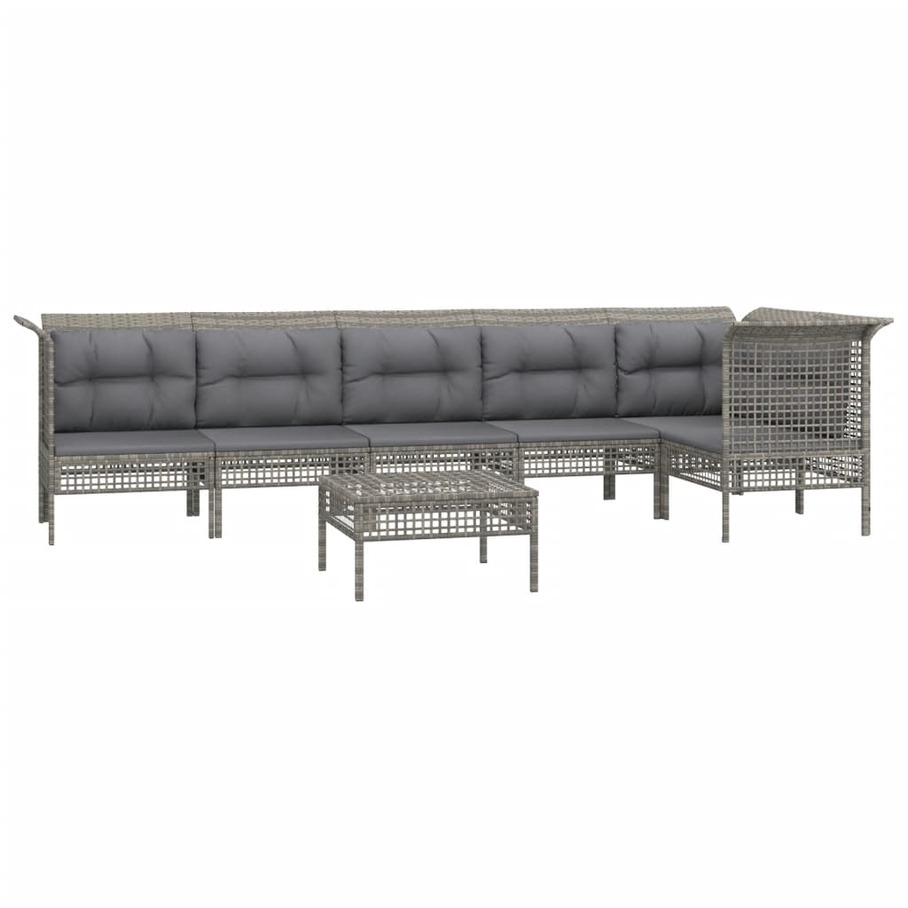 7-Delige Loungeset Met Kussens Poly Rattan Grijs 1 3x hoek + 3x midden + voetensteun