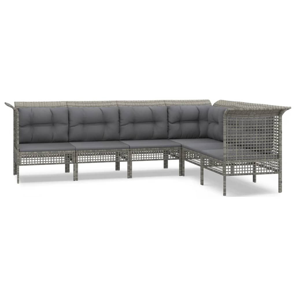 6-Delige Loungeset Met Kussens Poly Rattan Grijs 1 3x hoek + 3x midden