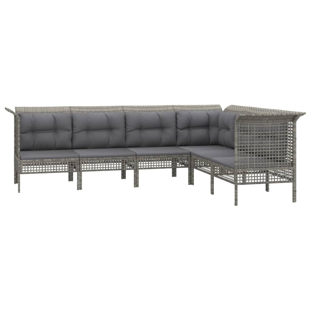 6-Delige Loungeset Met Kussens Poly Rattan Grijs 1 3x hoek + 3x midden