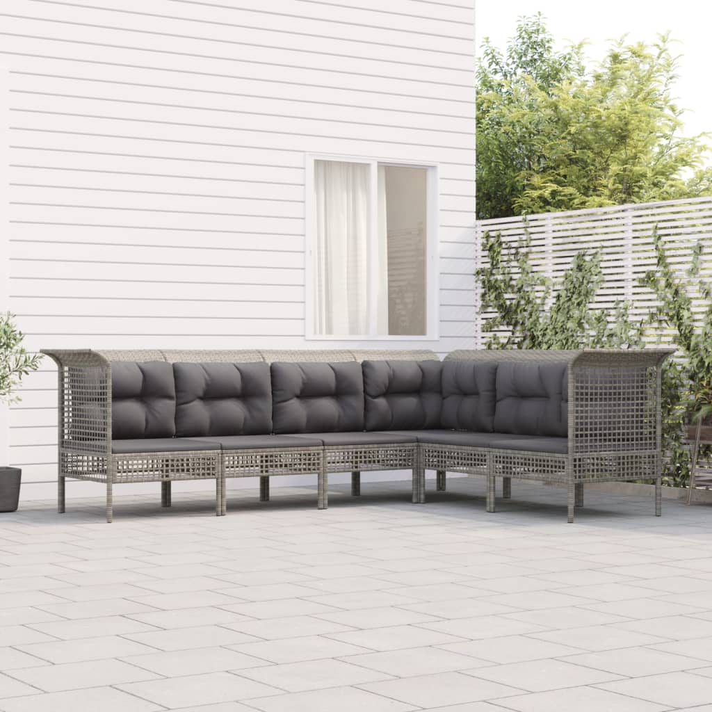 6-Delige Loungeset Met Kussens Poly Rattan Grijs 1 3x hoek + 3x midden