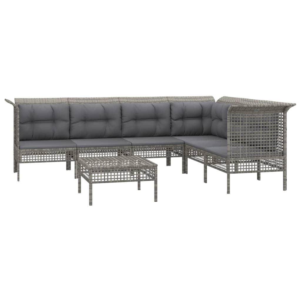 7-Delige Loungeset Met Kussens Poly Rattan Grijs 1 3x hoek + 3x midden + voetensteun