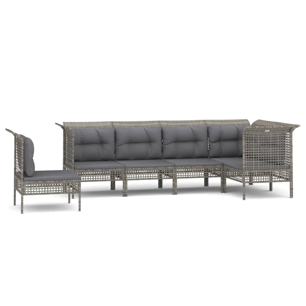 6-Delige Loungeset Met Kussens Poly Rattan Grijs 1 3x hoek + 3x midden