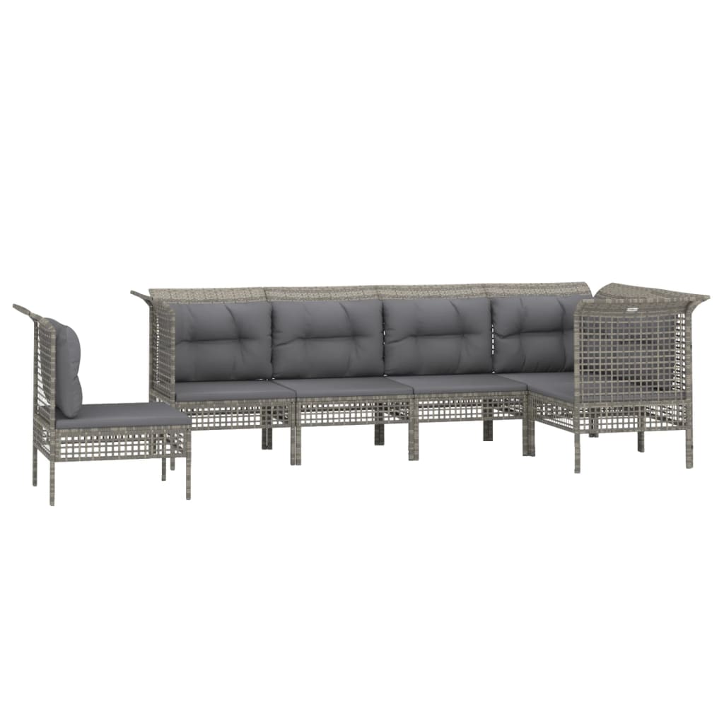 6-Delige Loungeset Met Kussens Poly Rattan Grijs 1 3x hoek + 3x midden