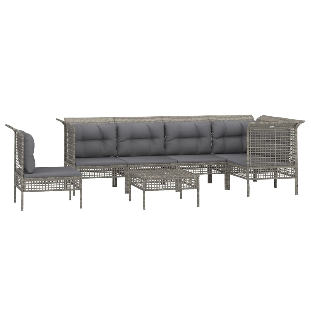 7-Delige Loungeset Met Kussens Poly Rattan Grijs 1 3x hoek + 3x midden + voetensteun