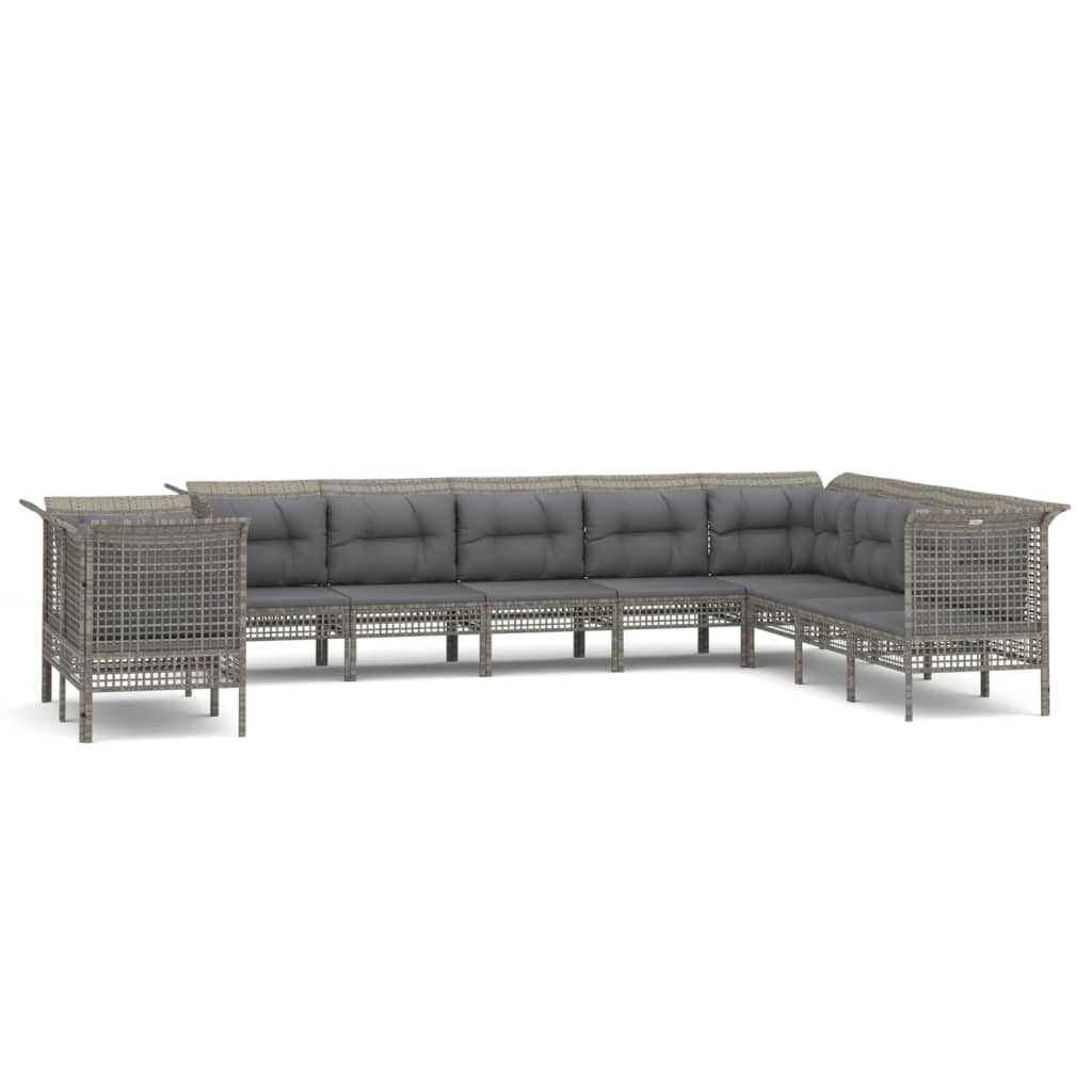 10-Delige Loungeset Met Kussens Poly Rattan Grijs 5x hoek + 5x midden