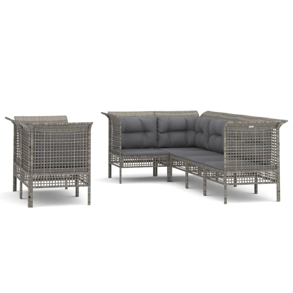 7-Delige Loungeset Met Kussens Poly Rattan Grijs 1 5x hoek + 2x midden