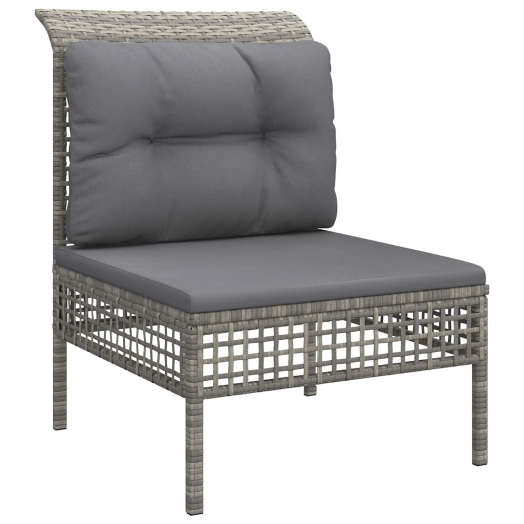 8-Delige Loungeset Met Kussens Poly Rattan Grijs 1 4x corner + 3x middle + footrest