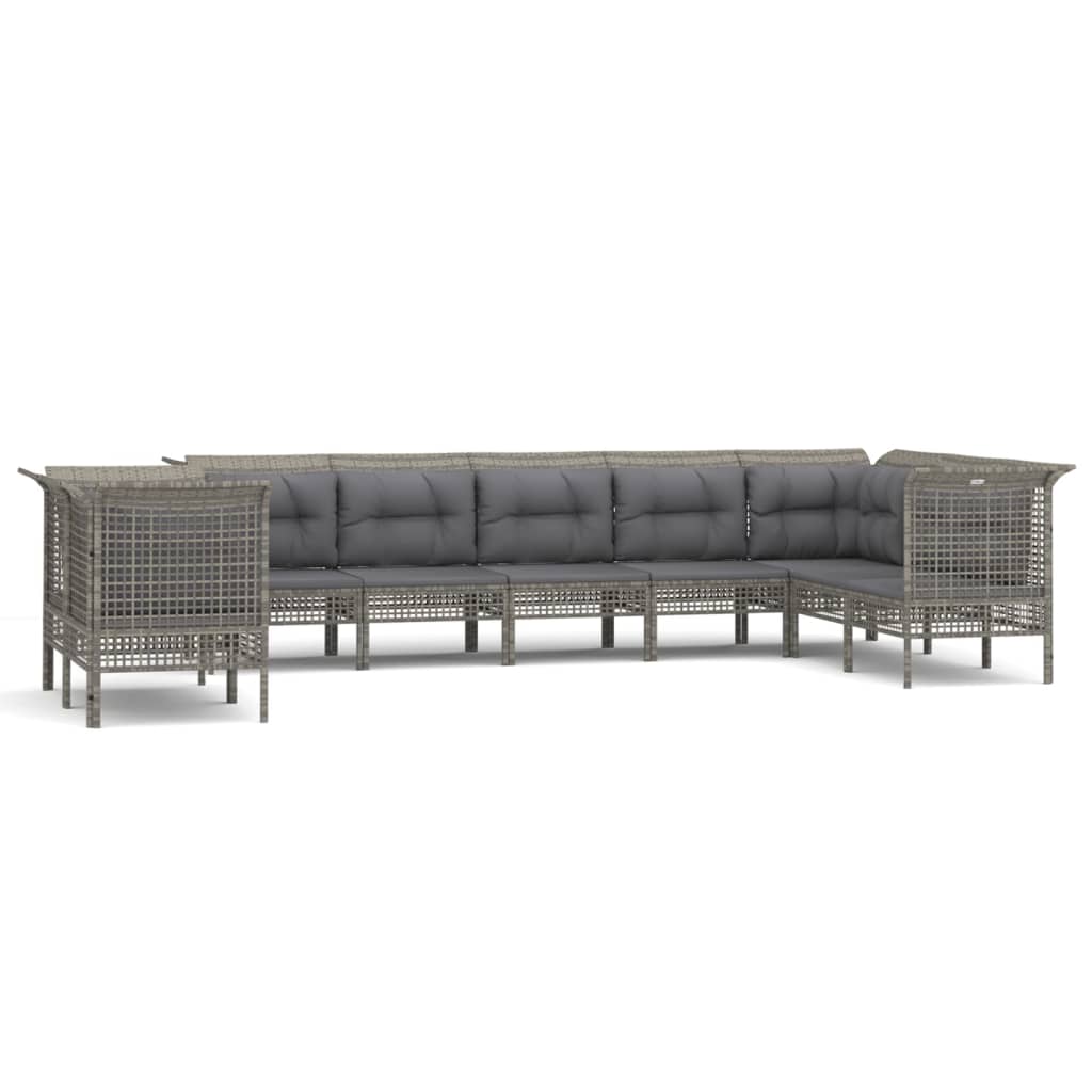 9-Delige Loungeset Met Kussens Poly Rattan Grijs 5x hoek + 4x midden