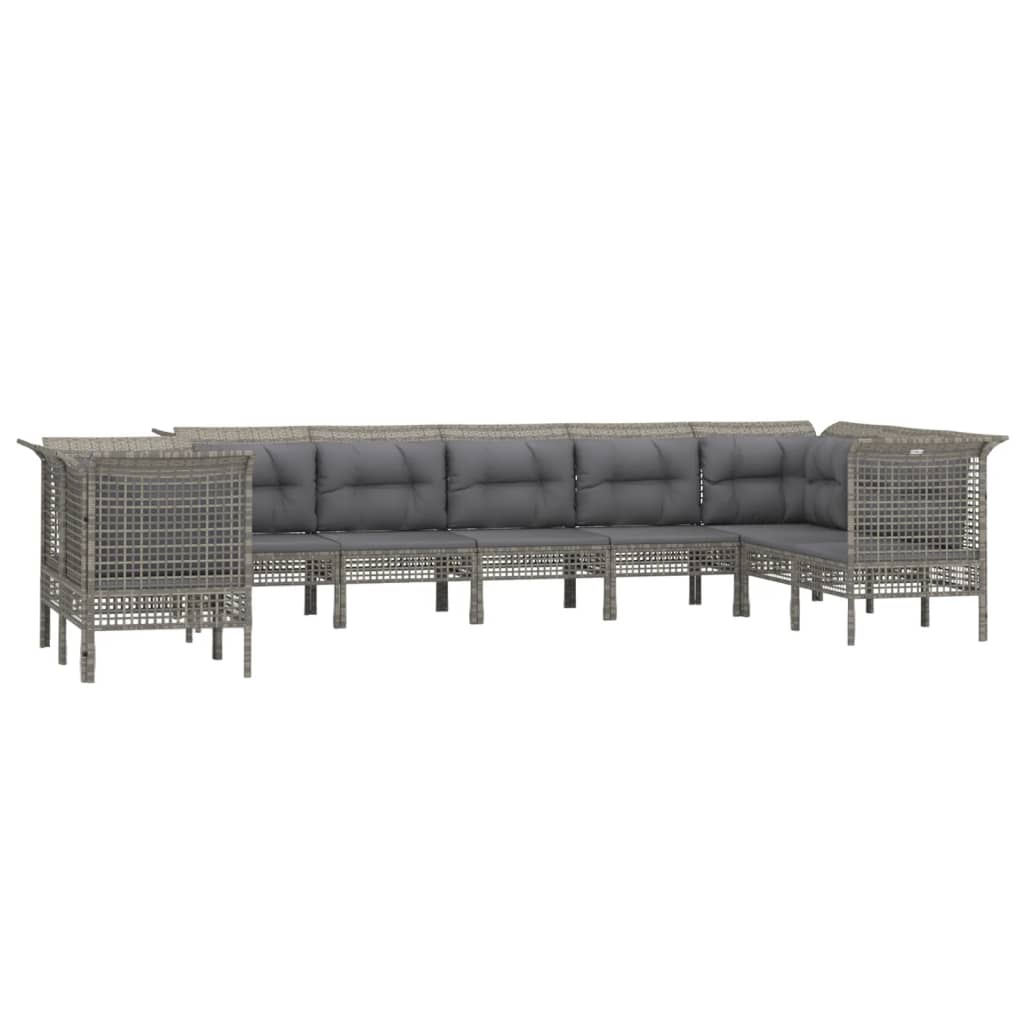 9-Delige Loungeset Met Kussens Poly Rattan Grijs 5x hoek + 4x midden