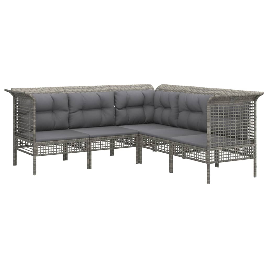 6-Delige Loungeset Met Kussens Poly Rattan Grijs 1 3x hoek + 2x midden + voetensteun