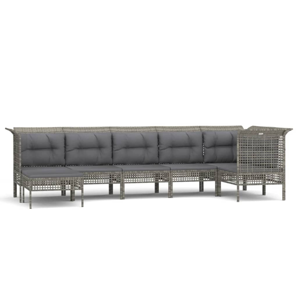 7-Delige Loungeset Met Kussens Poly Rattan Grijs 1 3x hoek + 3x midden + voetensteun