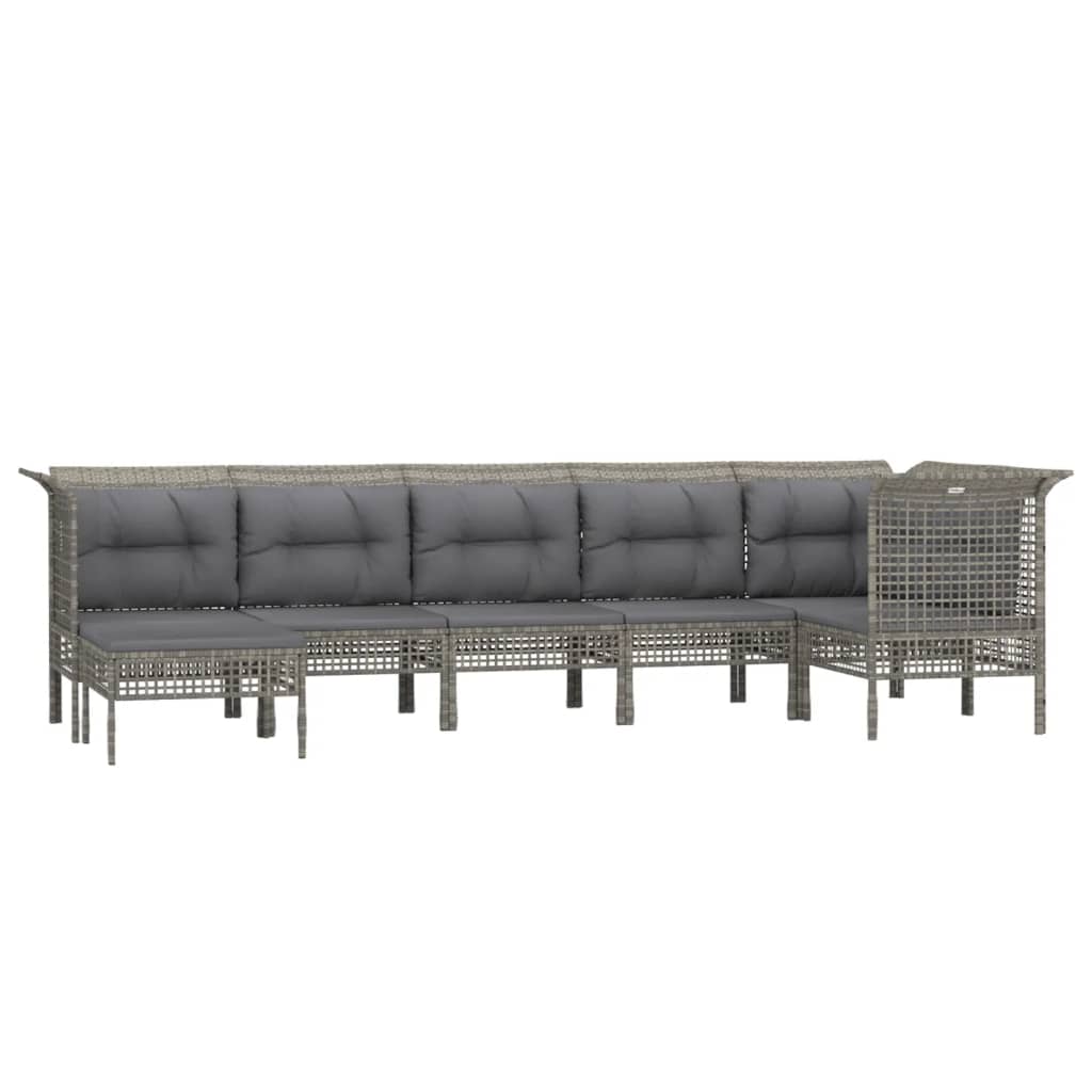 7-Delige Loungeset Met Kussens Poly Rattan Grijs 1 3x hoek + 3x midden + voetensteun