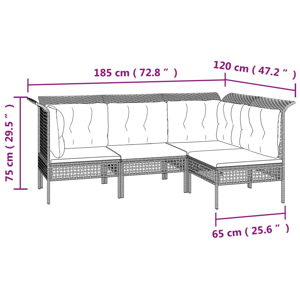 7-Delige Loungeset Met Kussens Poly Rattan Grijs 1 3x hoek + 3x midden + voetensteun