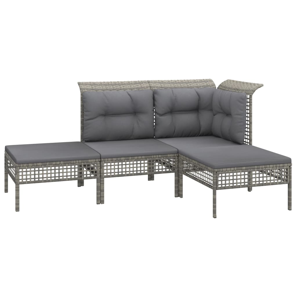 8-Delige Loungeset Met Kussens Poly Rattan Grijs 1 3x hoek + 3x midden + 2x voetensteun