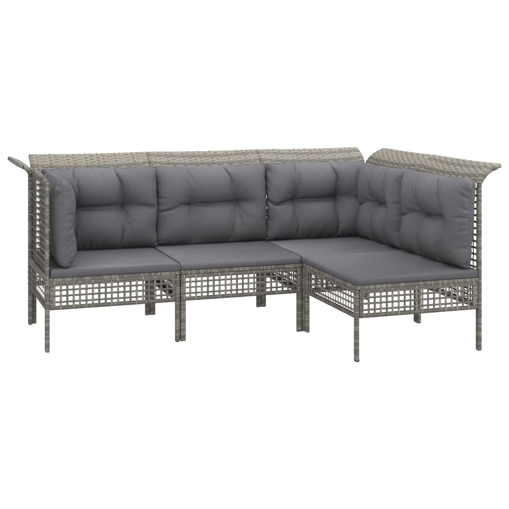 8-Delige Loungeset Met Kussens Poly Rattan Grijs 1 3x hoek + 3x midden + 2x voetensteun