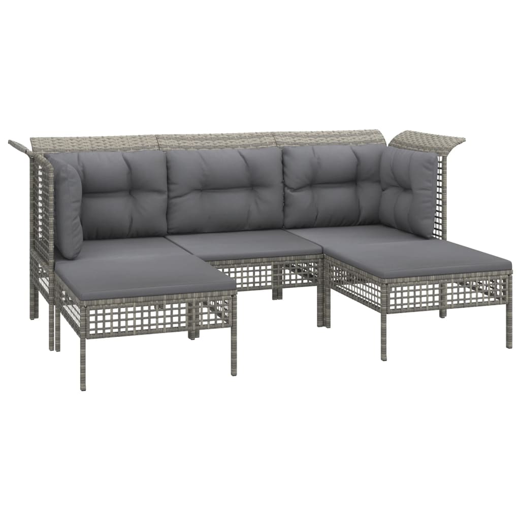 6-Delige Loungeset Met Kussens Poly Rattan Grijs 1 2x hoek + 2x midden + 2x voetensteun