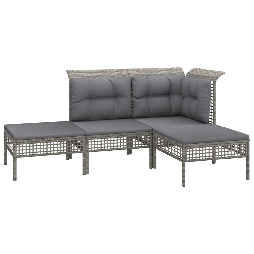 7-Delige Loungeset Met Kussens Poly Rattan Grijs 1 2x hoek + 2x midden + 3x voetensteun