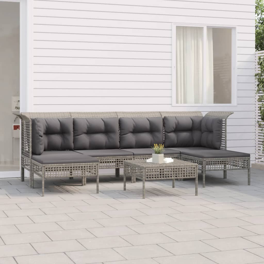 7-Delige Loungeset Met Kussens Poly Rattan Grijs 1 2x hoek + 2x midden + 3x voetensteun