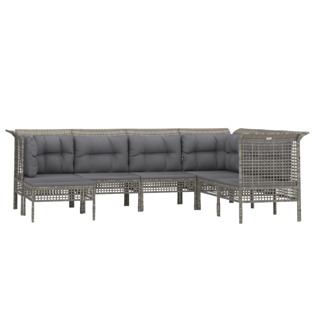 7-Delige Loungeset Met Kussens Poly Rattan Grijs 1 3x hoek + 3x midden + voetensteun