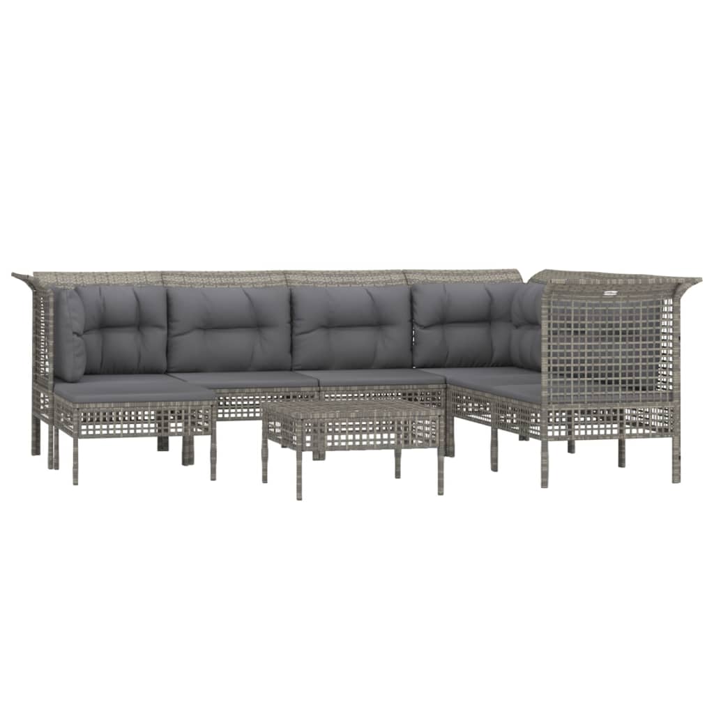 8-Delige Loungeset Met Kussens Poly Rattan Grijs 1 3x hoek + 3x midden + 2x voetensteun