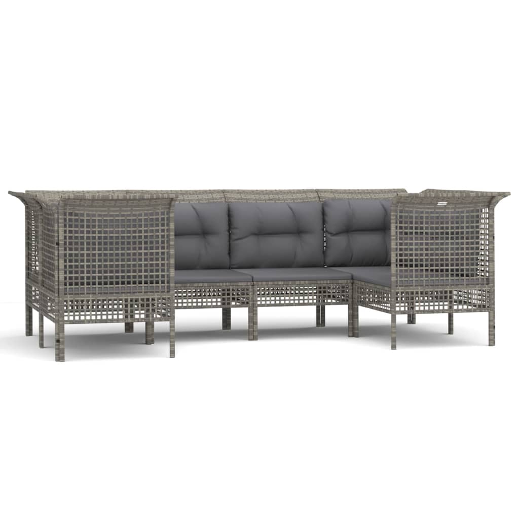 6-Delige Loungeset Met Kussens Poly Rattan Grijs 1 4x hoek + 2x midden