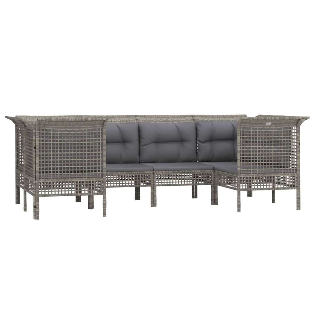 6-Delige Loungeset Met Kussens Poly Rattan Grijs 1 4x hoek + 2x midden