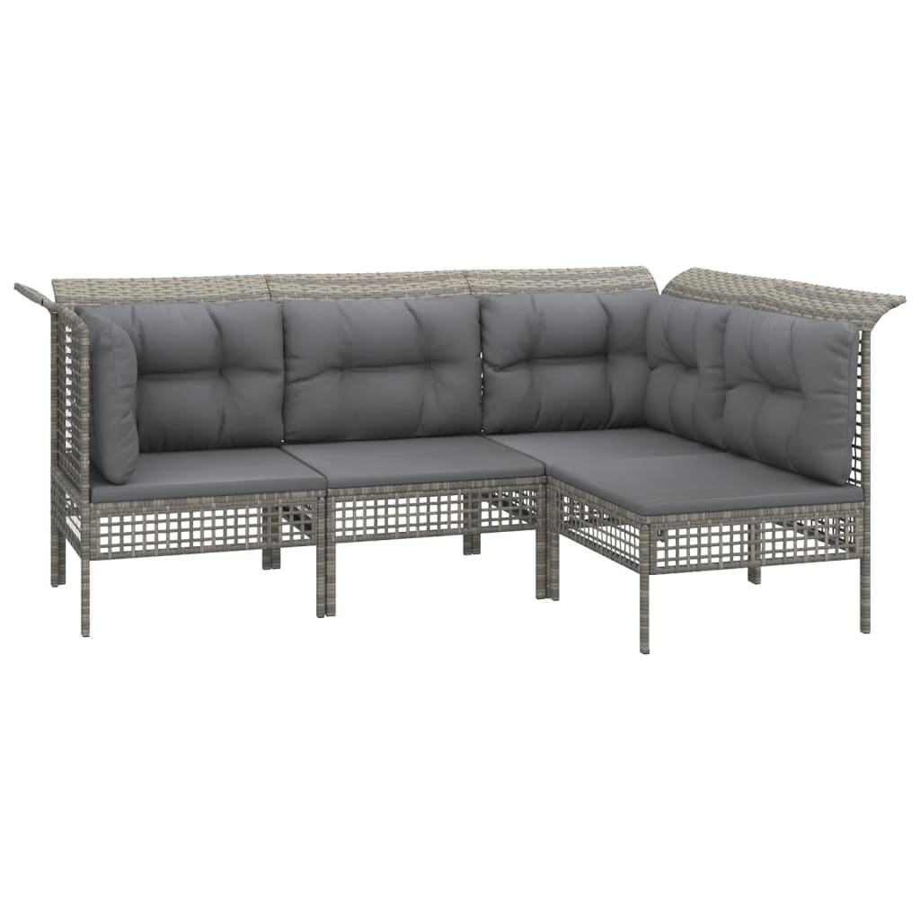 6-Delige Loungeset Met Kussens Poly Rattan Grijs 1 4x hoek + 2x midden