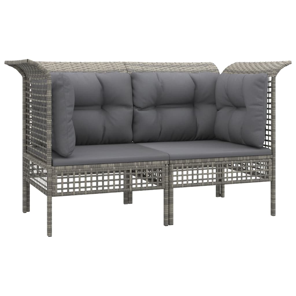 6-Delige Loungeset Met Kussens Poly Rattan Grijs 1 4x hoek + 2x midden