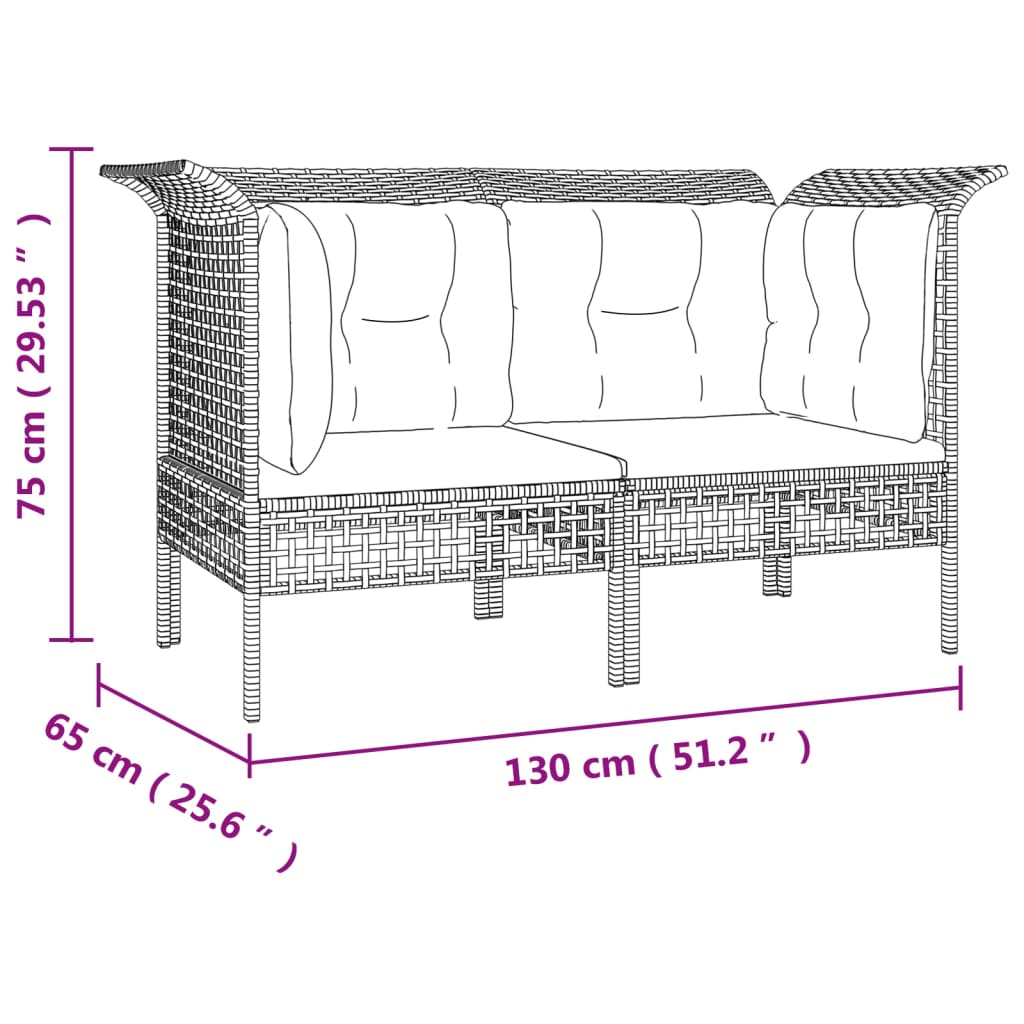 6-Delige Loungeset Met Kussens Poly Rattan Grijs 1 4x hoek + 2x midden