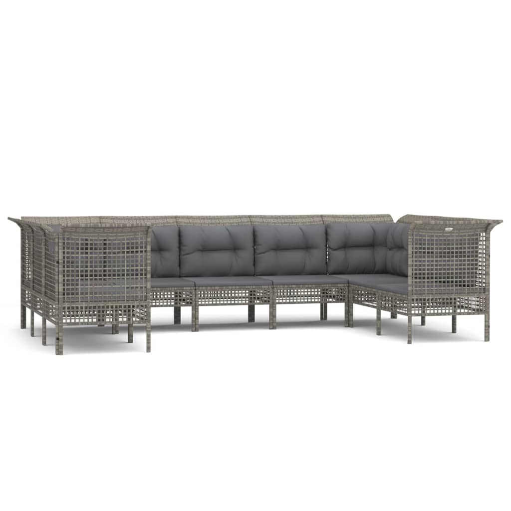 9-Delige Loungeset Met Kussens Poly Rattan Grijs 1 4x hoek + 4x midden + voetensteun