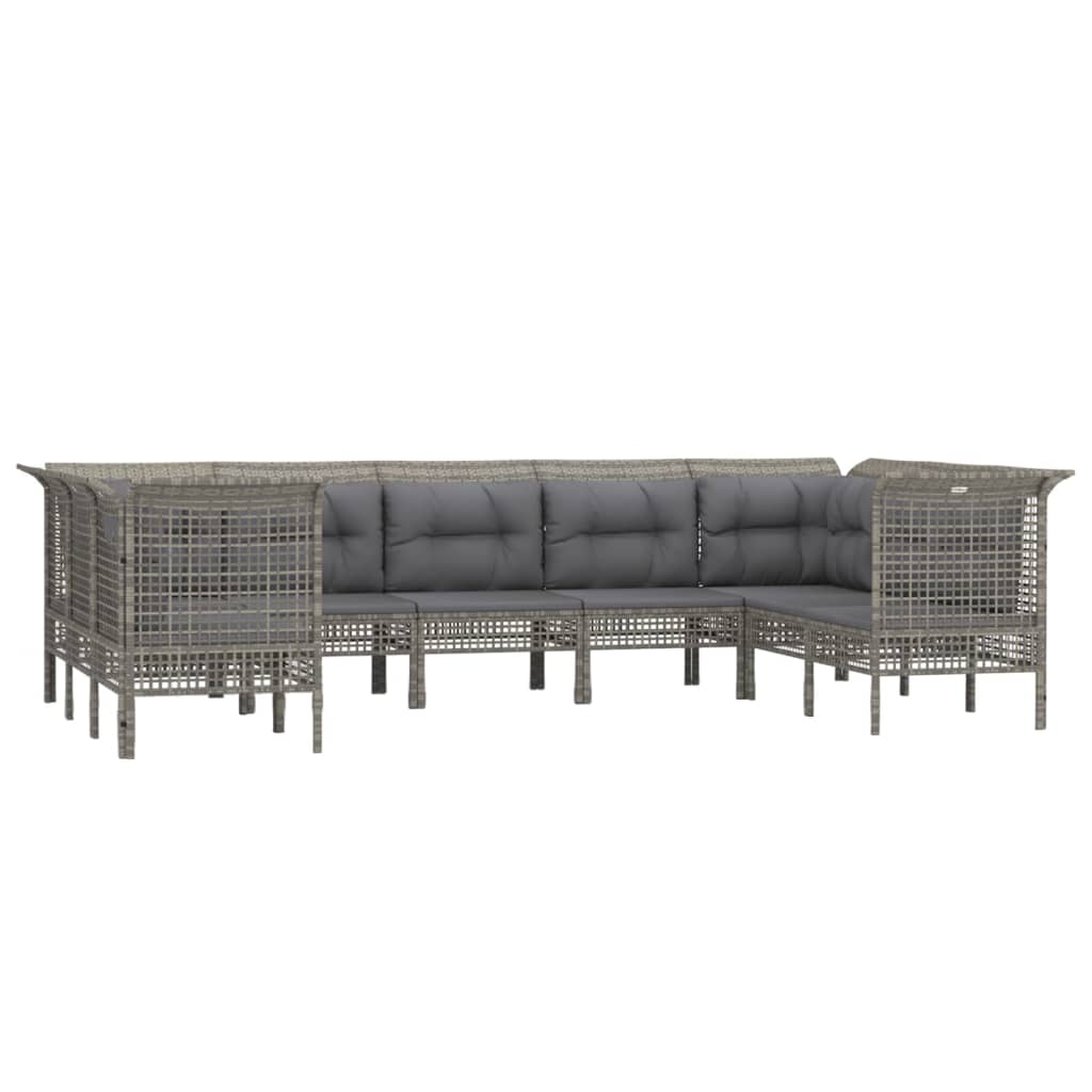 9-Delige Loungeset Met Kussens Poly Rattan Grijs 1 4x hoek + 4x midden + voetensteun