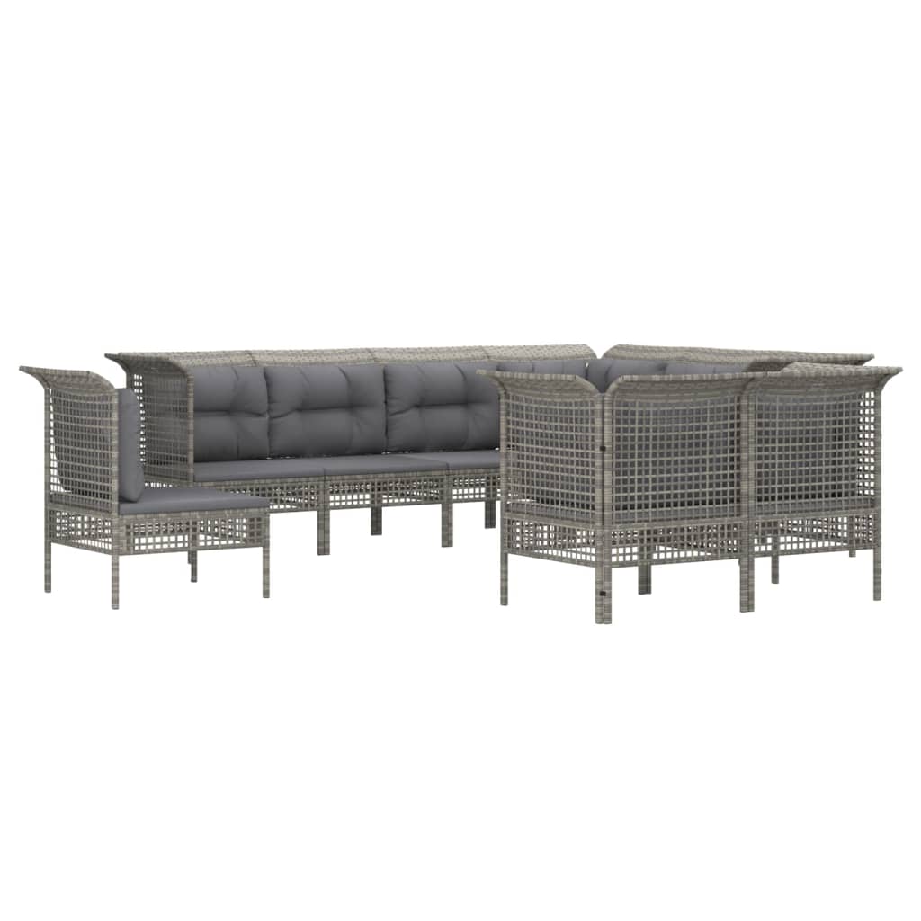 9-Delige Loungeset Met Kussens Poly Rattan Grijs 1 5x hoek + 4x midden