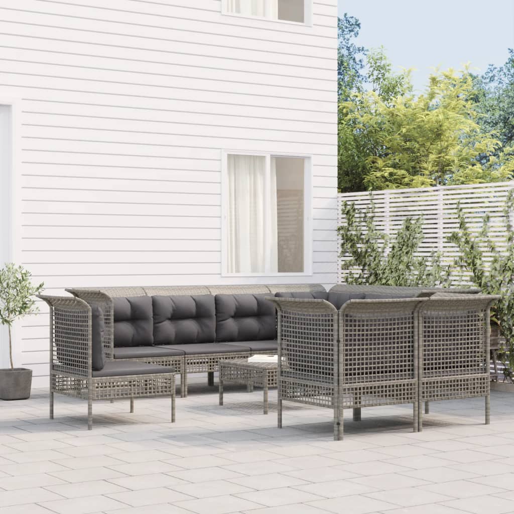 9-Delige Loungeset Met Kussens Poly Rattan Grijs 1 5x hoek + 4x midden