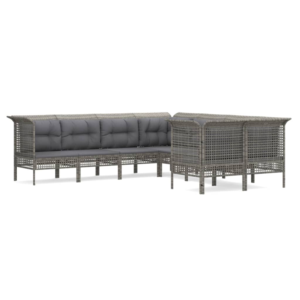 8-Delige Loungeset Met Kussens Poly Rattan Grijs 1 4x hoek + 4x midden