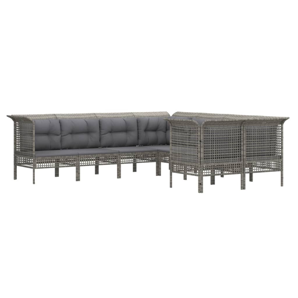 8-Delige Loungeset Met Kussens Poly Rattan Grijs 1 4x hoek + 4x midden