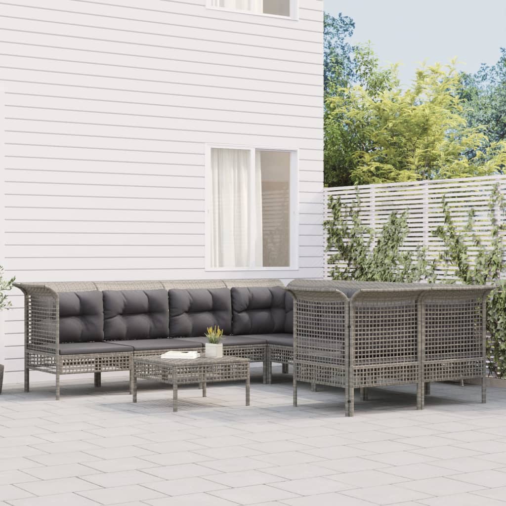 8-Delige Loungeset Met Kussens Poly Rattan Grijs 1 4x hoek + 4x midden