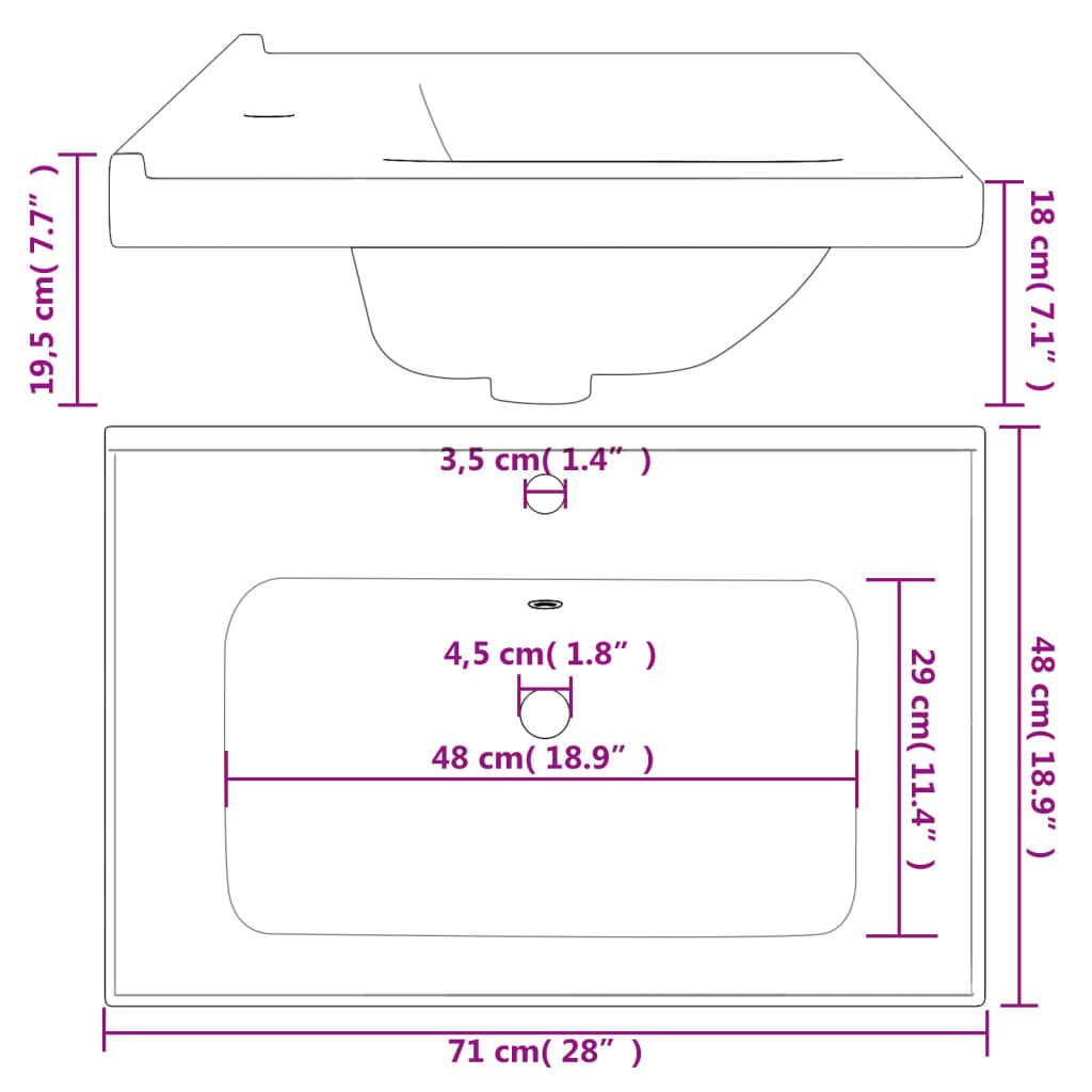 Wastafel Rechthoekig 71X48X19,5 Cm Keramiek Wit 71 x 48 x 19.5 cm