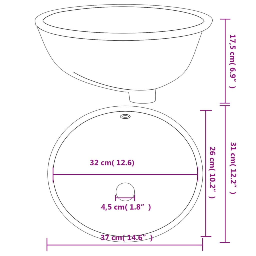 Wastafel Ovaal 37X31X17,5 Cm Keramiek Wit 37 x 31 x 17.5 cm