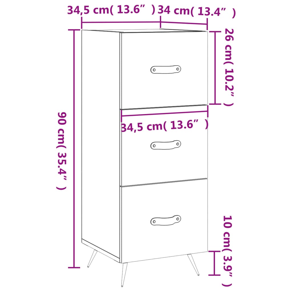 Dressoir 34,5X34X90 Cm Bewerkt Hout Wit