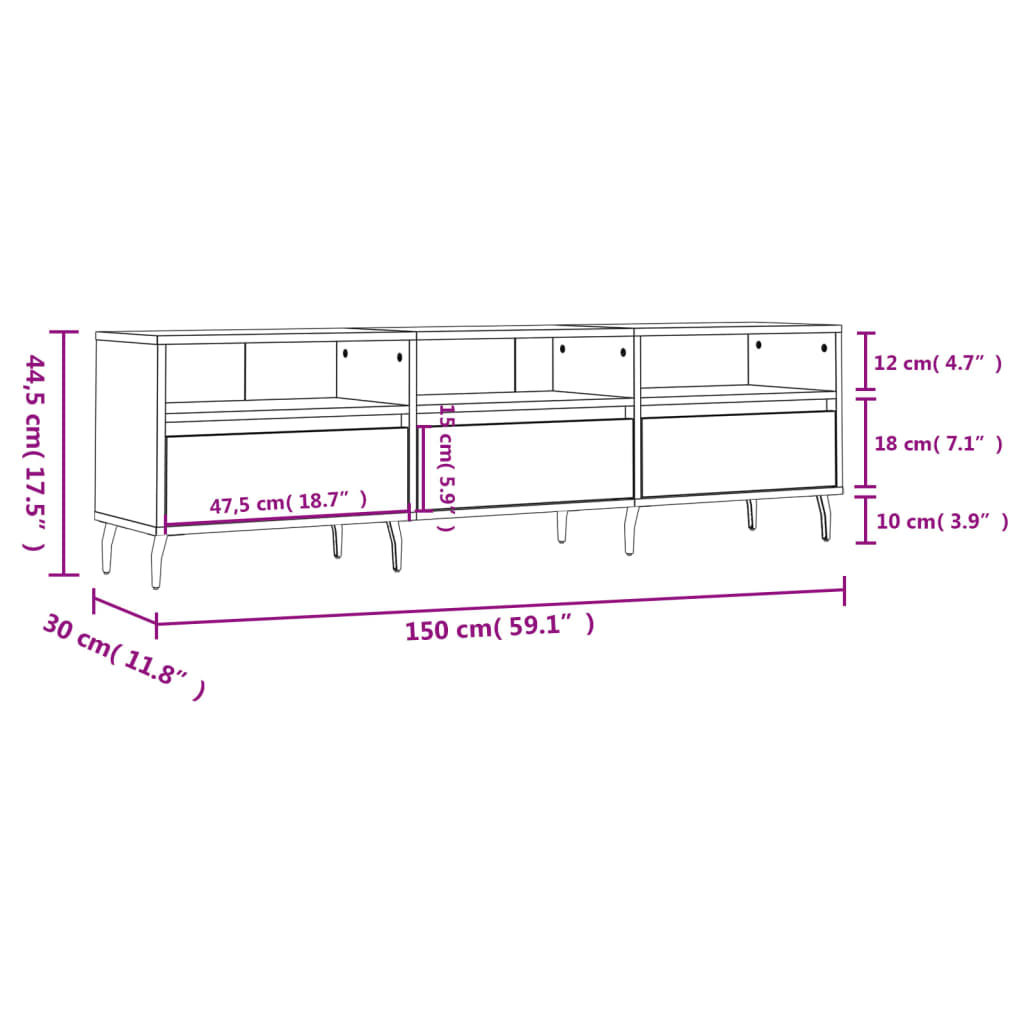 Tv-Meubel 150X30X44,5 Cm Bewerkt Hout Hoogglans Wit Hoogglans wit