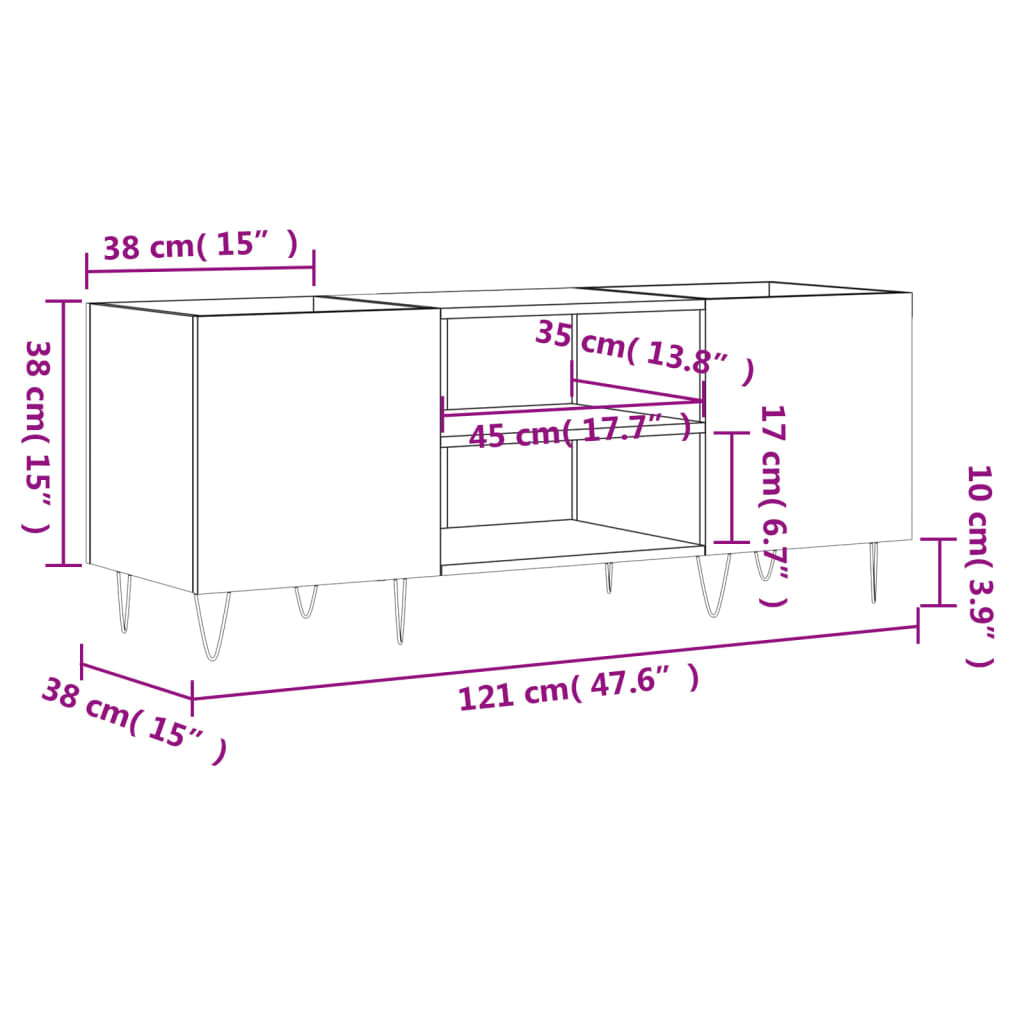 Platenkast 121X38X48 Cm Bewerkt Hout Wit