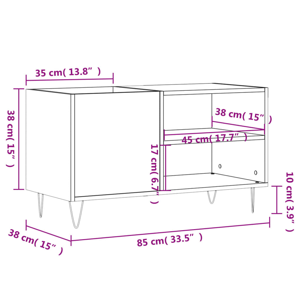 Platenkast 85x38x48 cm bewerkt hout wit