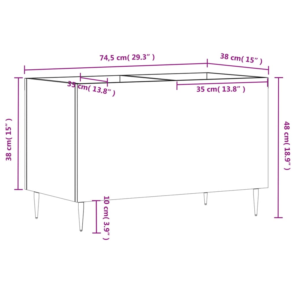 Platenkast 74,5X38X48 Cm Bewerkt Hout Zwart 1