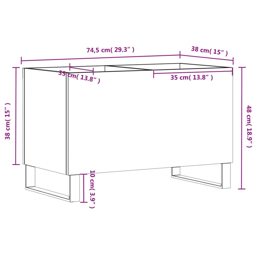 Platenkast 74,5x38x48 cm bewerkt hout wit