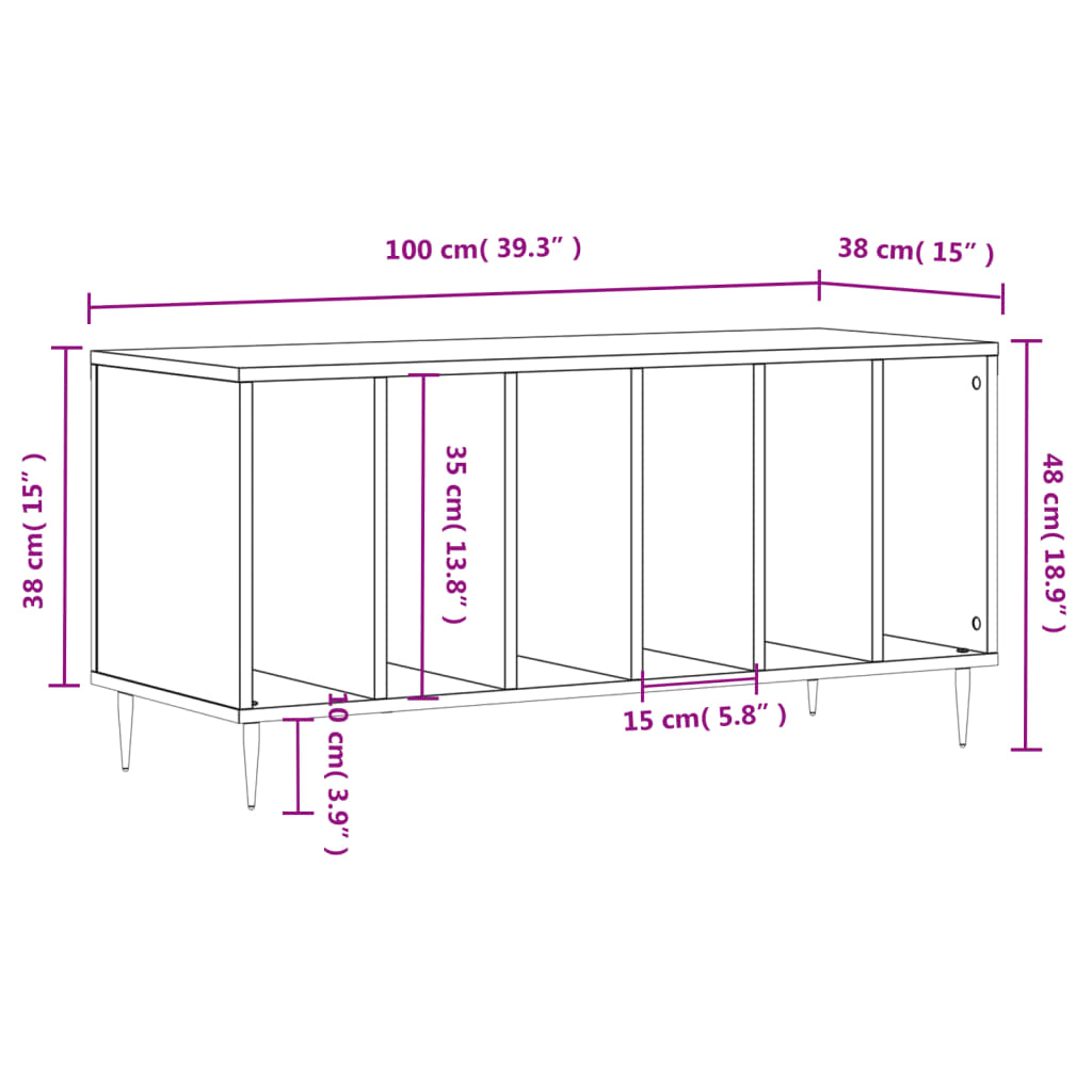 Platenkast 100x38x48 cm bewerkt hout sonoma eikenkleurig