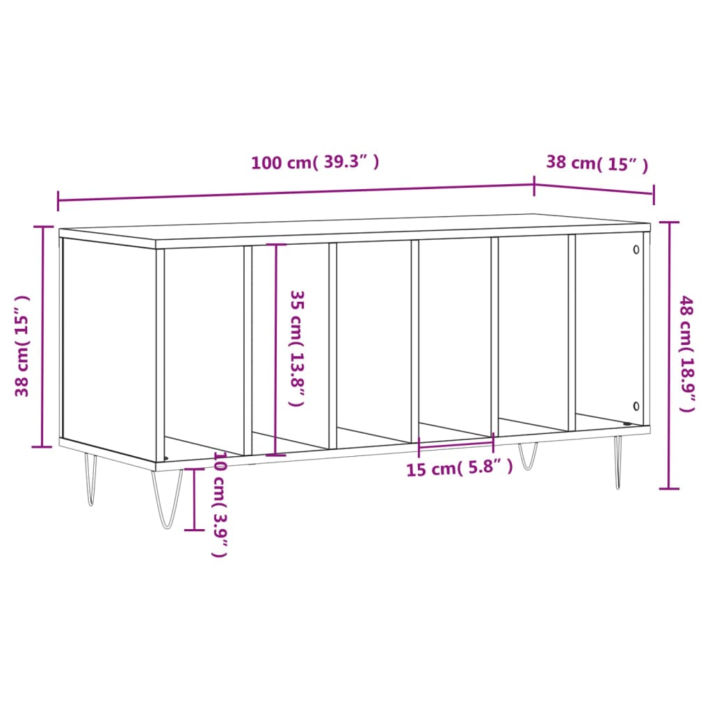 Platenkast 100x38x48 cm bewerkt hout wit