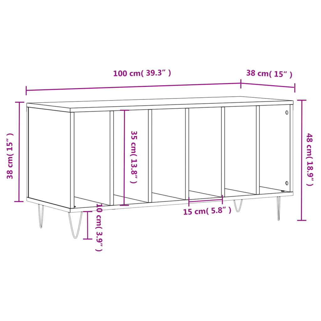 Platenkast 100X38X48 Cm Bewerkt Hout Hoogglans Wit