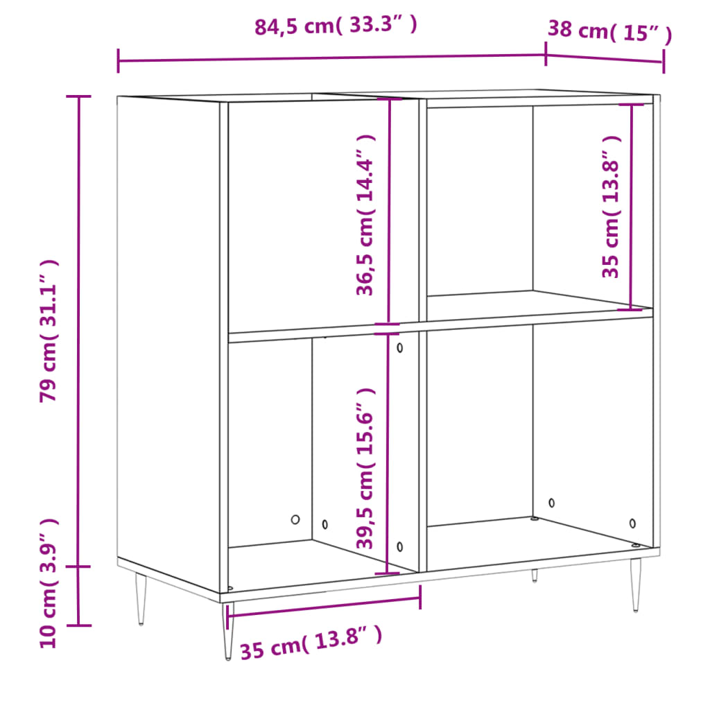 Platenkast 84,5X38X89 Cm Bewerkt Hout Wit 1