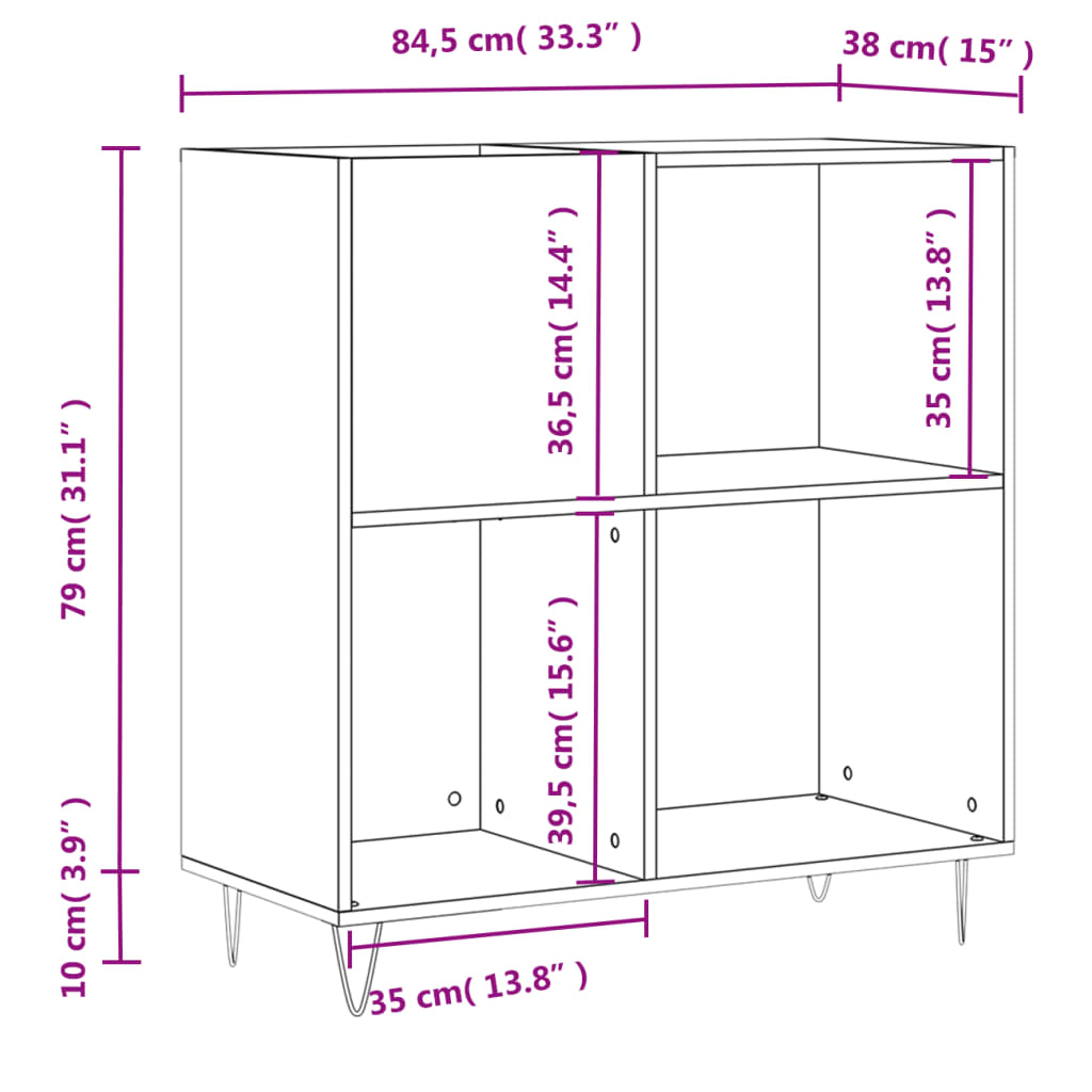 Platenkast 84,5X38X89 Cm Bewerkt Hout Wit 1